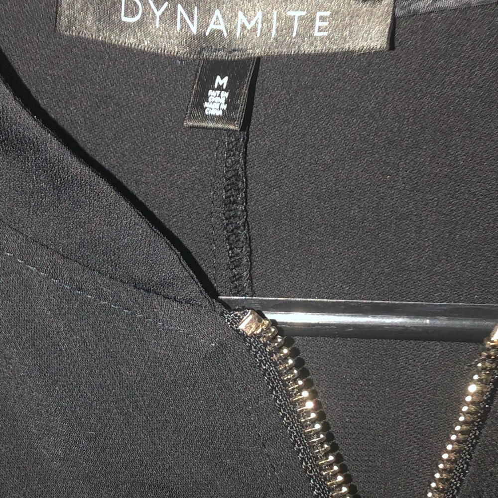 Dynamite black thin material, gold accents, flowy. Sz m.